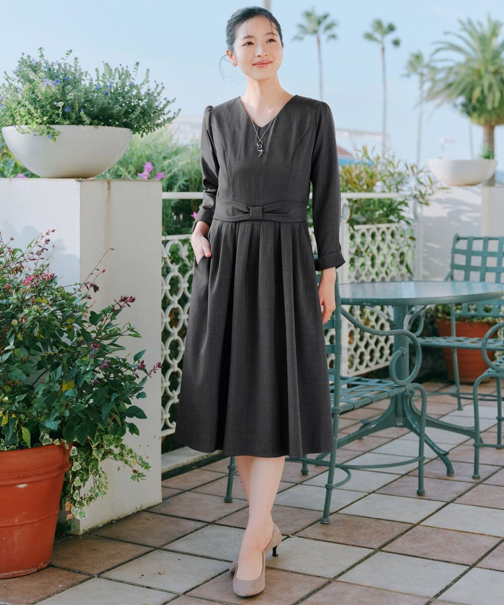 Tiaclasse L リボンウエスト切替ワンピース 