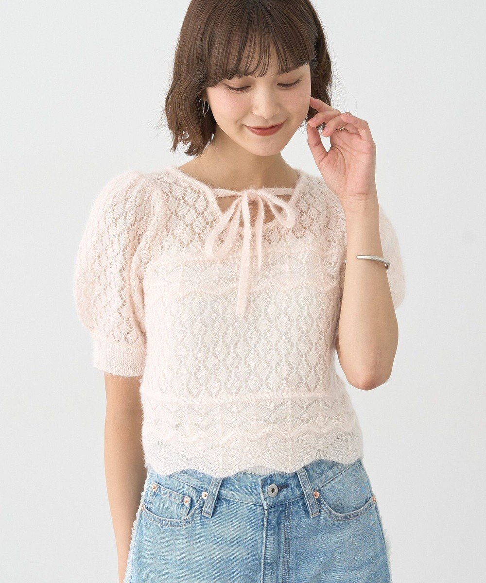 earth music&ecology キャットヤーン透かし編みニットプルオーバー 