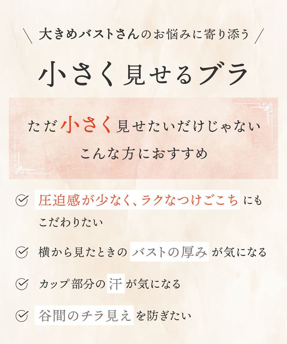 Wing ブラジャー コンパクトにバストメイク 高さをおさえる 【小さく見せるブラ】 Gカップまで対応 大きいサイズ ブラ KB6100 ウイング／ワコール 