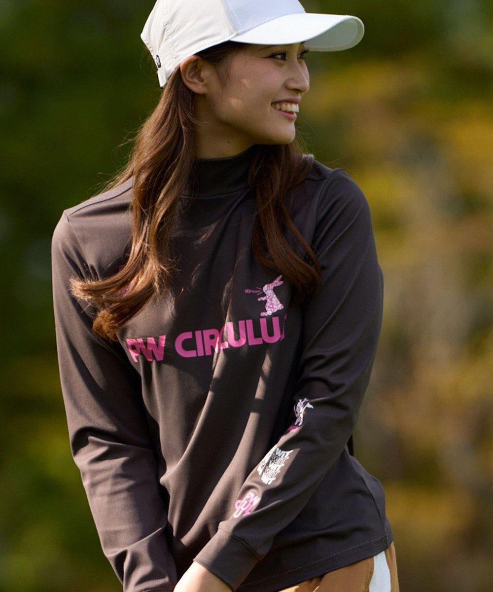 PW CIRCULUS 【吸水速乾 / UV遮蔽率99.5% UVカット / ストレッチ】【WOMEN】ラビットグラフィック ロングスリーブモックT ゴルフウェア レディース 