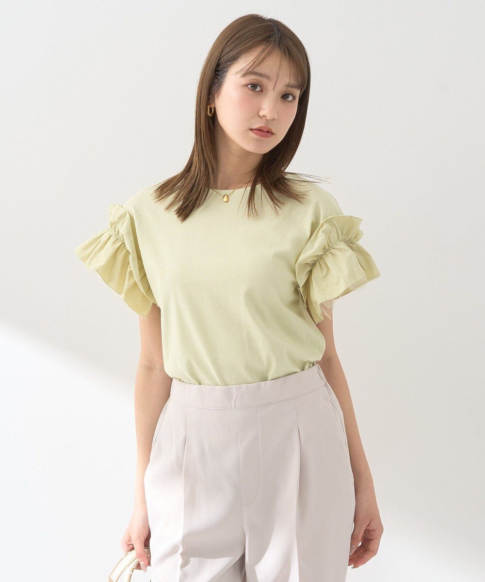 earth music&ecology 【接触冷感/洗濯機可】ギャザーフリルスリーブカットソー 