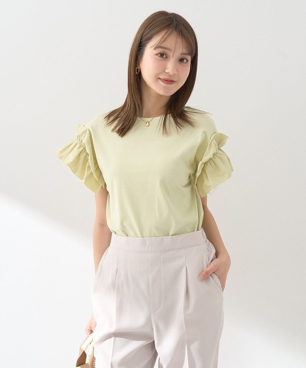 earth music&ecology 【接触冷感/洗濯機可】ギャザーフリルスリーブカットソー 