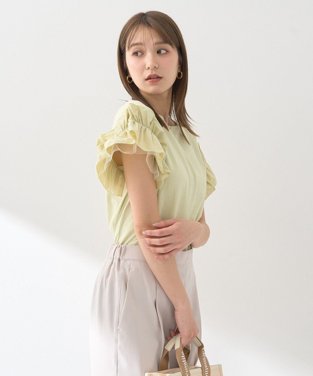 earth music&ecology 【接触冷感/洗濯機可】ギャザーフリルスリーブカットソー 
