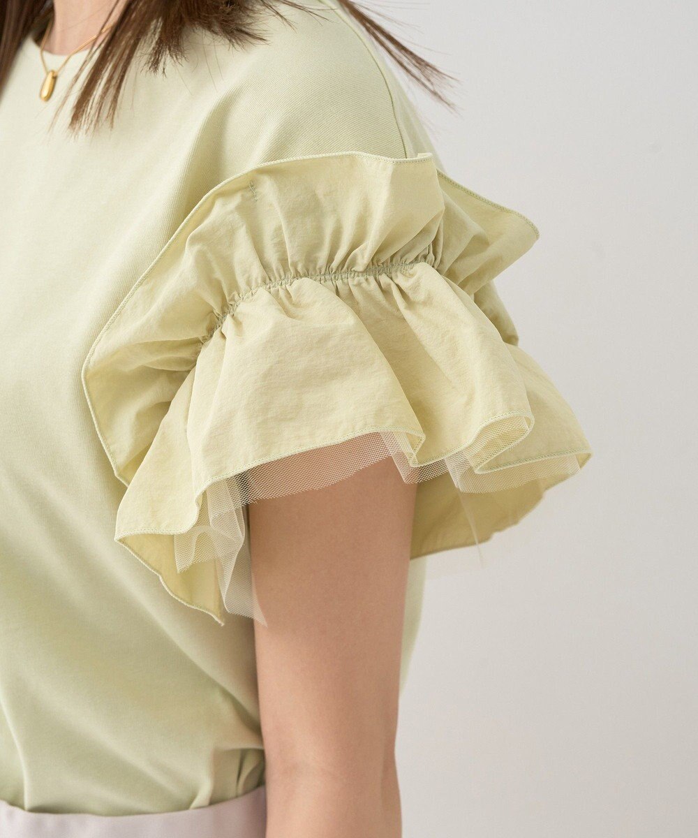 earth music&ecology 【接触冷感/洗濯機可】ギャザーフリルスリーブカットソー 