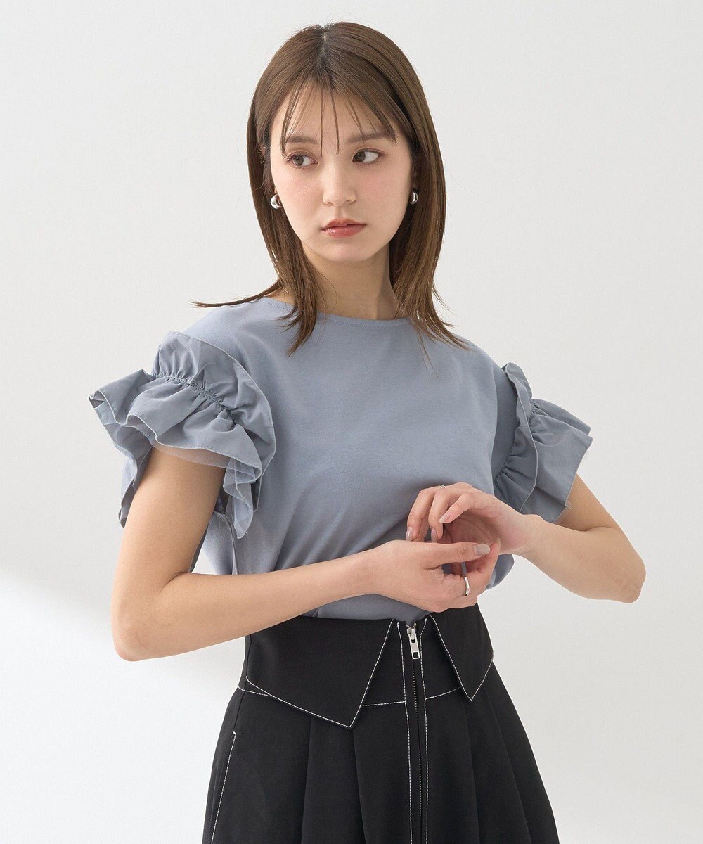 earth music&ecology 【接触冷感/洗濯機可】ギャザーフリルスリーブカットソー 