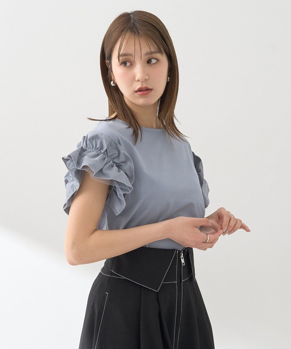 earth music&ecology 【接触冷感/洗濯機可】ギャザーフリルスリーブカットソー 