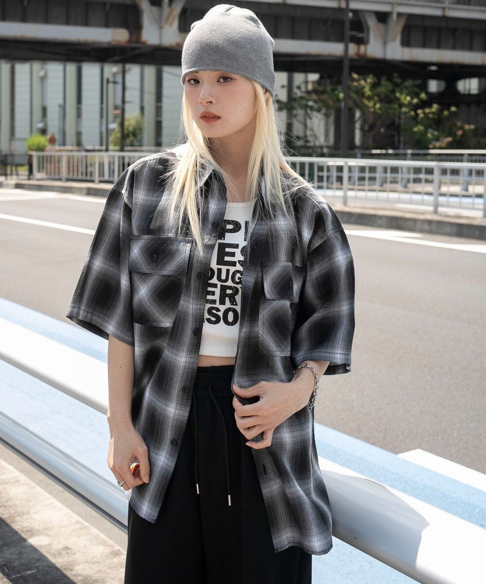 WEGO 【ユニセックス着用ITEM/SMLサイズ展開】オンブレチェックシャツ（SS） 