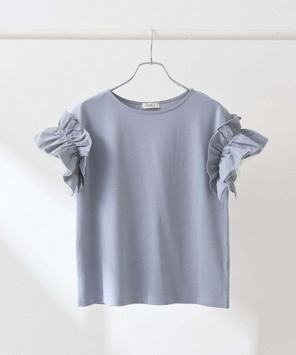 earth music&ecology 【接触冷感/洗濯機可】ギャザーフリルスリーブカットソー 