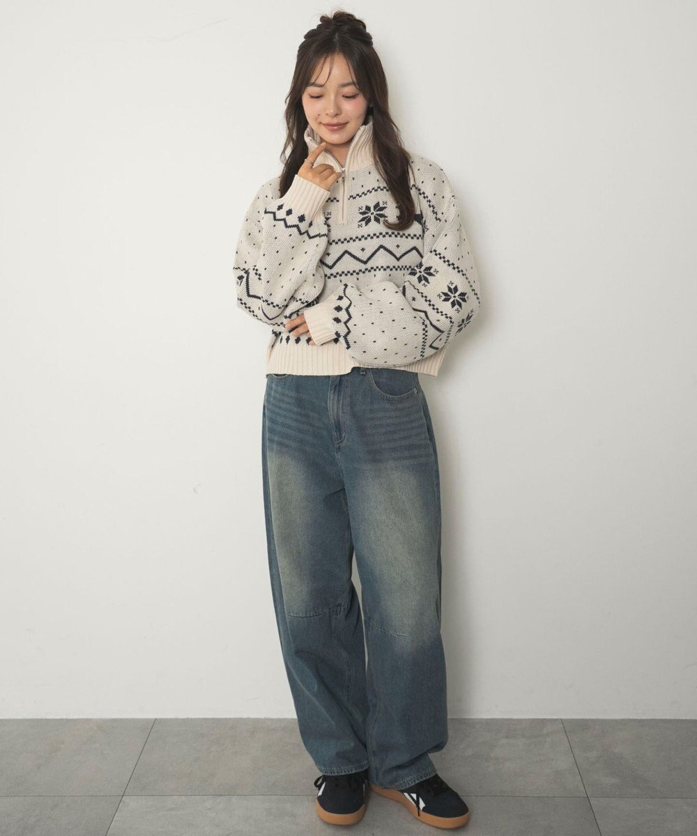 WEGO ノルディック柄ハーフジップニット 