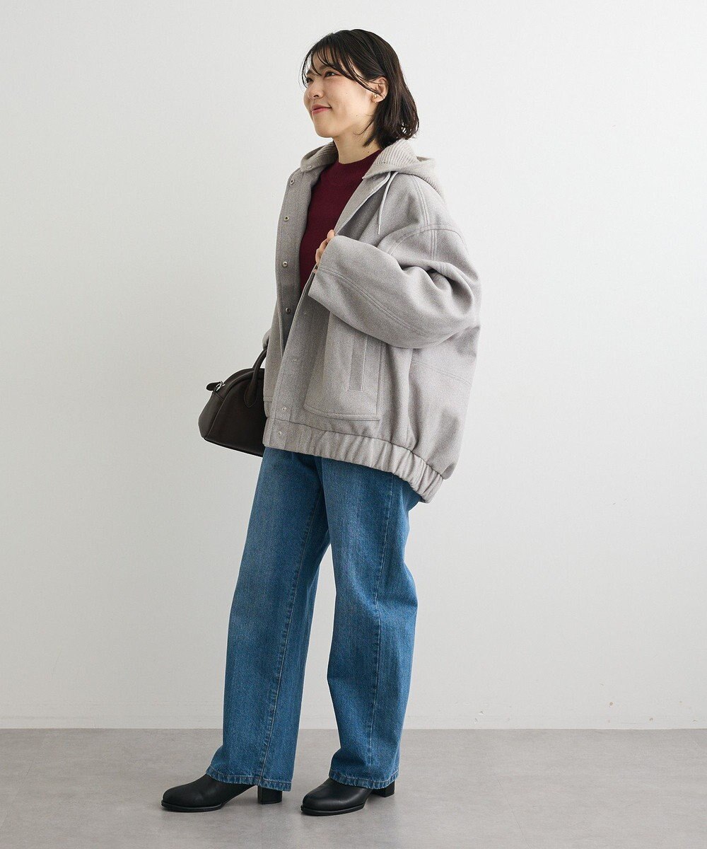 Green Parks ニットフード付きウーリーブルゾン 