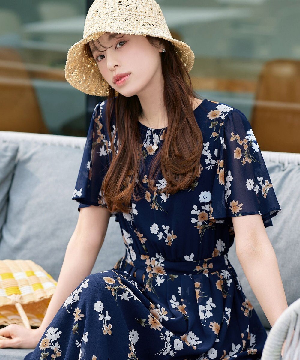 Tiaclasse 大花柄シフォンワンピース 