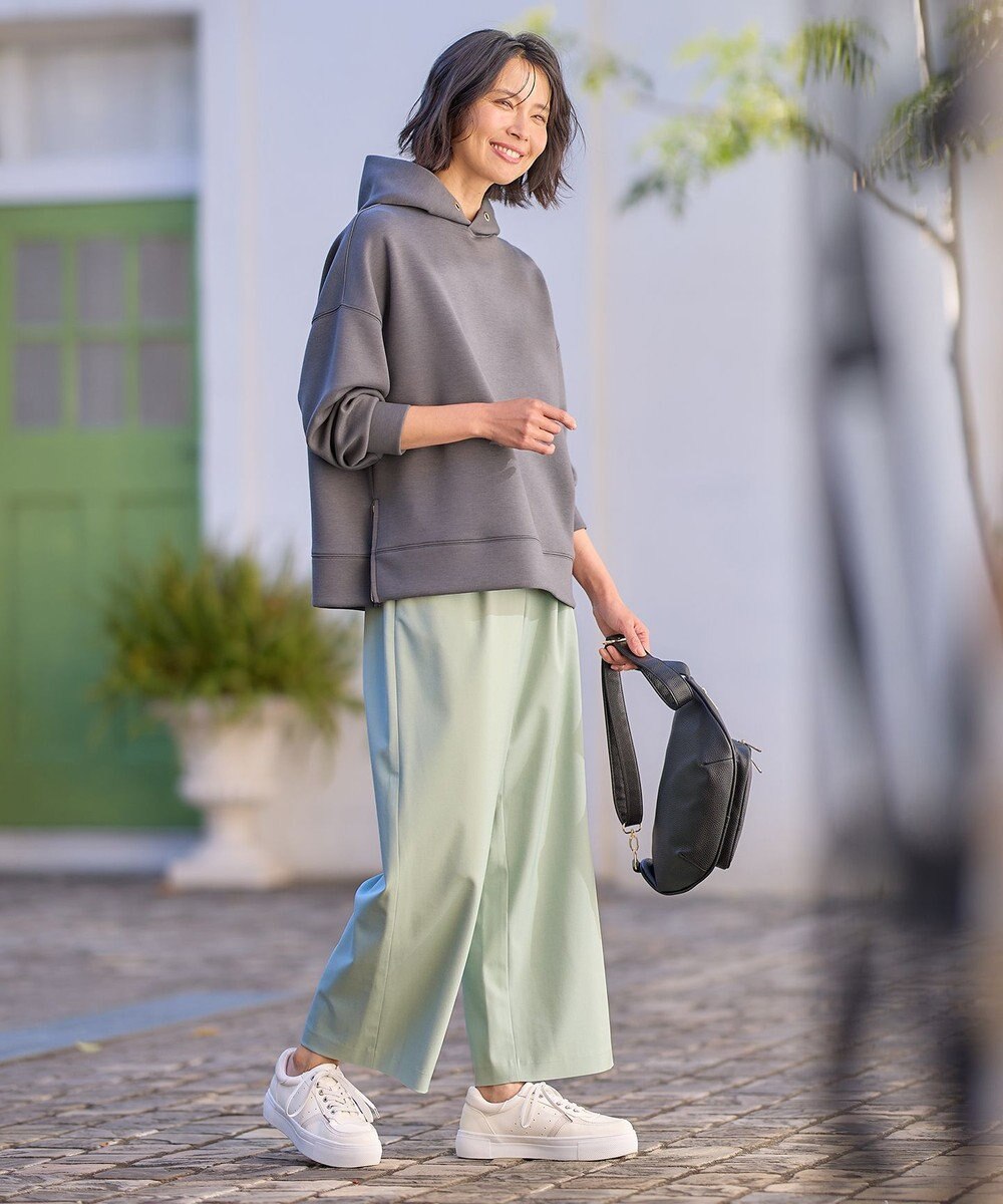 ANY L 【ウエストゴム/ストレッチ/セットアップ可】イージィケアストレッチワイドパンツ 