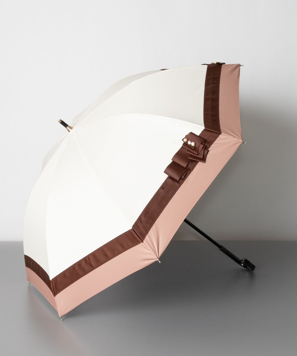 AURORA Beaurance（ビューランス）切り継ぎパールリボン晴雨兼用パラソル（1段スライドショート傘） 日傘 クリーム