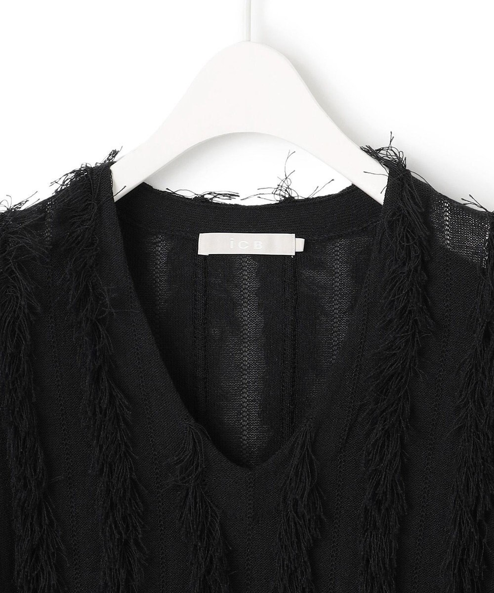 ICB L 【洗える】カットジャガード Vネックニット 