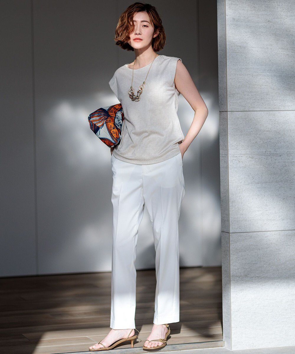 23区 【洗える】コットンサテンストレッチ テーパードパンツ 