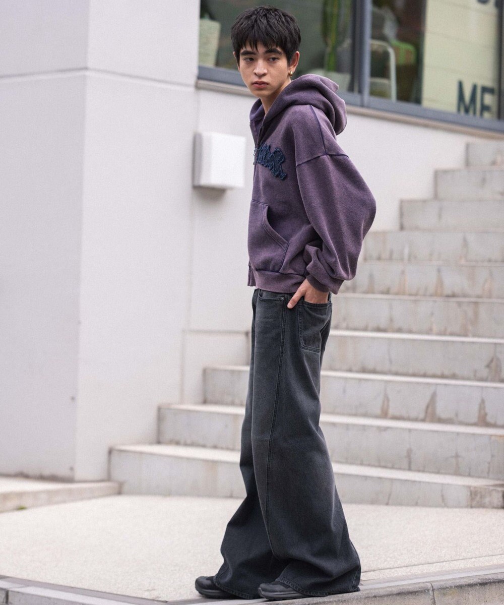 WEGO 【ウエスト調整可/SMLサイズ展開】ローライズカバーフィットフレアデニムパンツ 