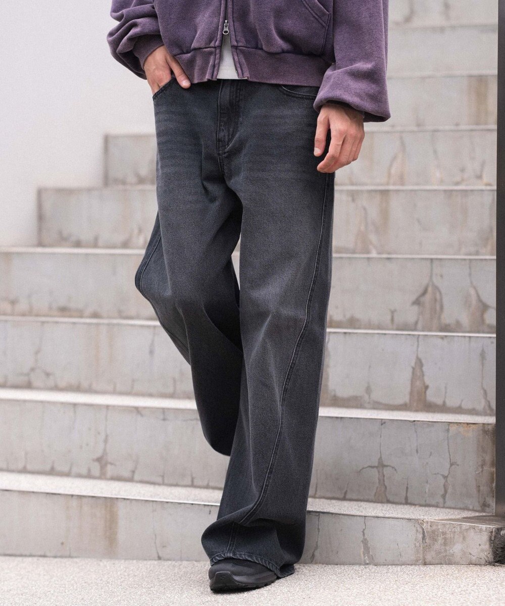 WEGO 【ウエスト調整可/SMLサイズ展開】ローライズカバーフィットフレアデニムパンツ 