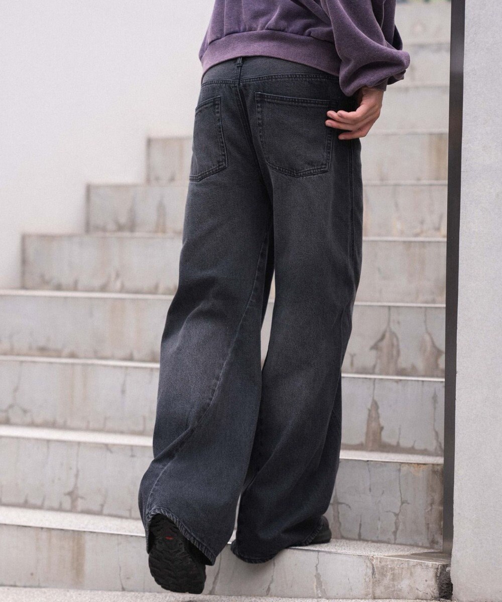 WEGO 【ウエスト調整可/SMLサイズ展開】ローライズカバーフィットフレアデニムパンツ 
