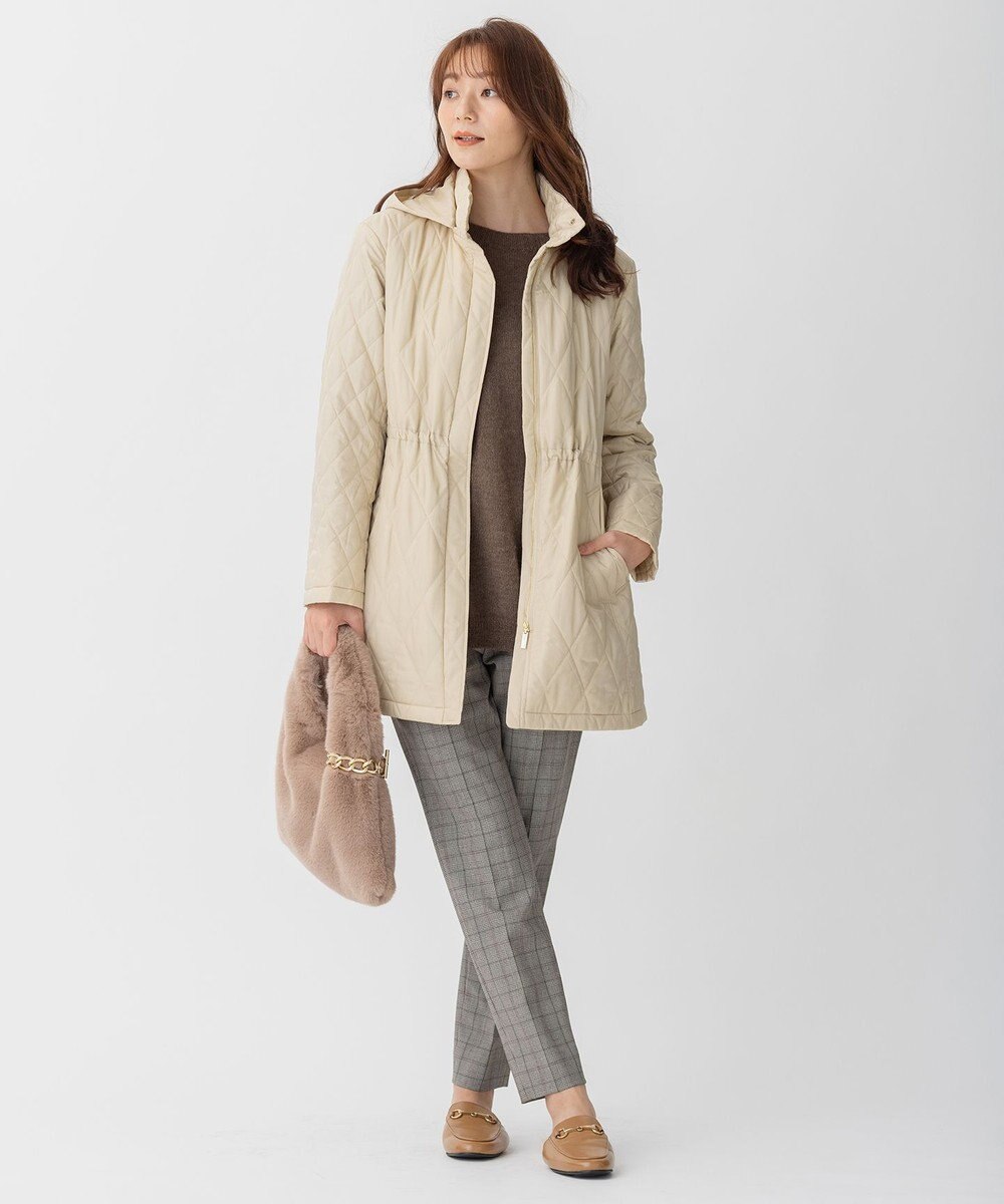 自由区 L 【洗える】ブライトキルト フード付きコート 