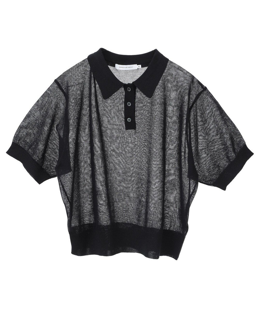 AMERICAN HOLIC ウォッシャブルシアーニット半袖ポロシャツ 