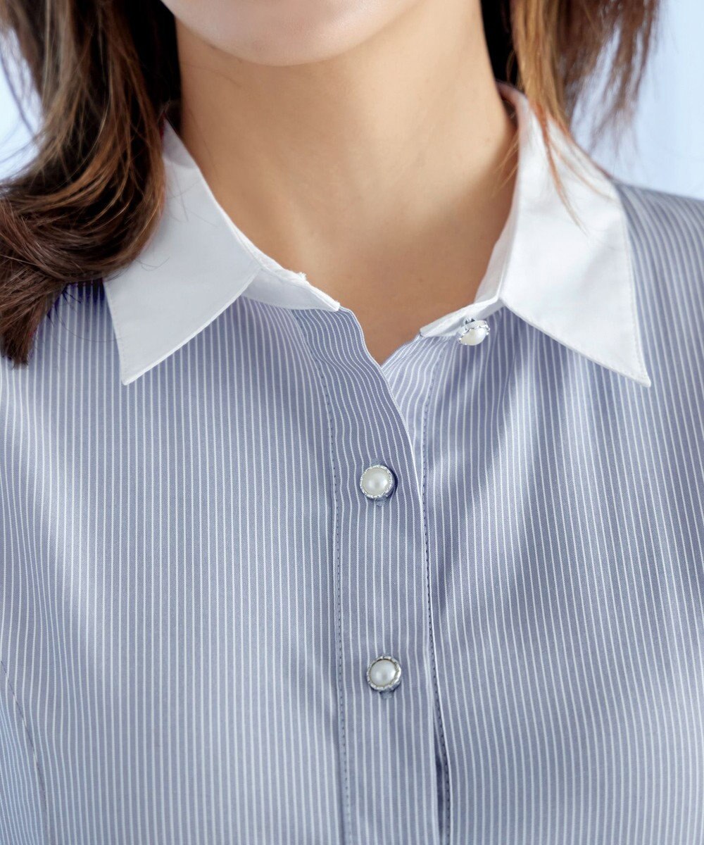 Tiaclasse L 【洗える】パール釦フレアシャツワンピース 