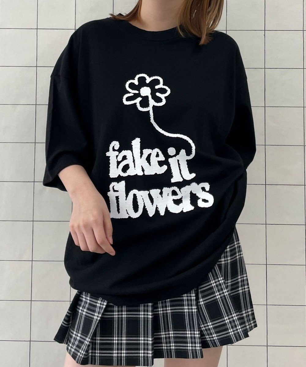 WEGO fake　it　flowersビッグT 