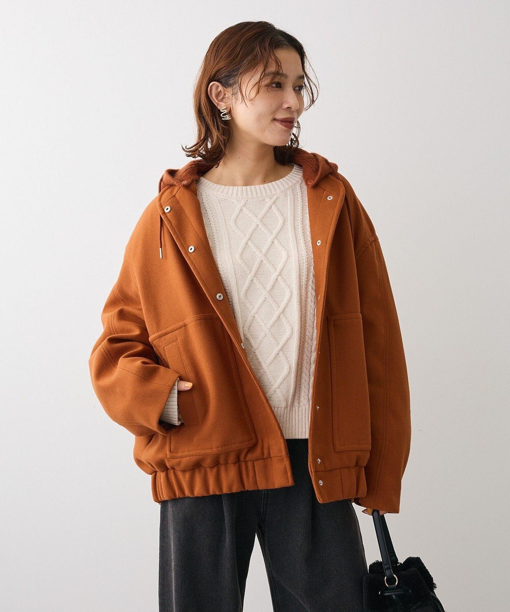 Green Parks ニットフード付きウーリーブルゾン 