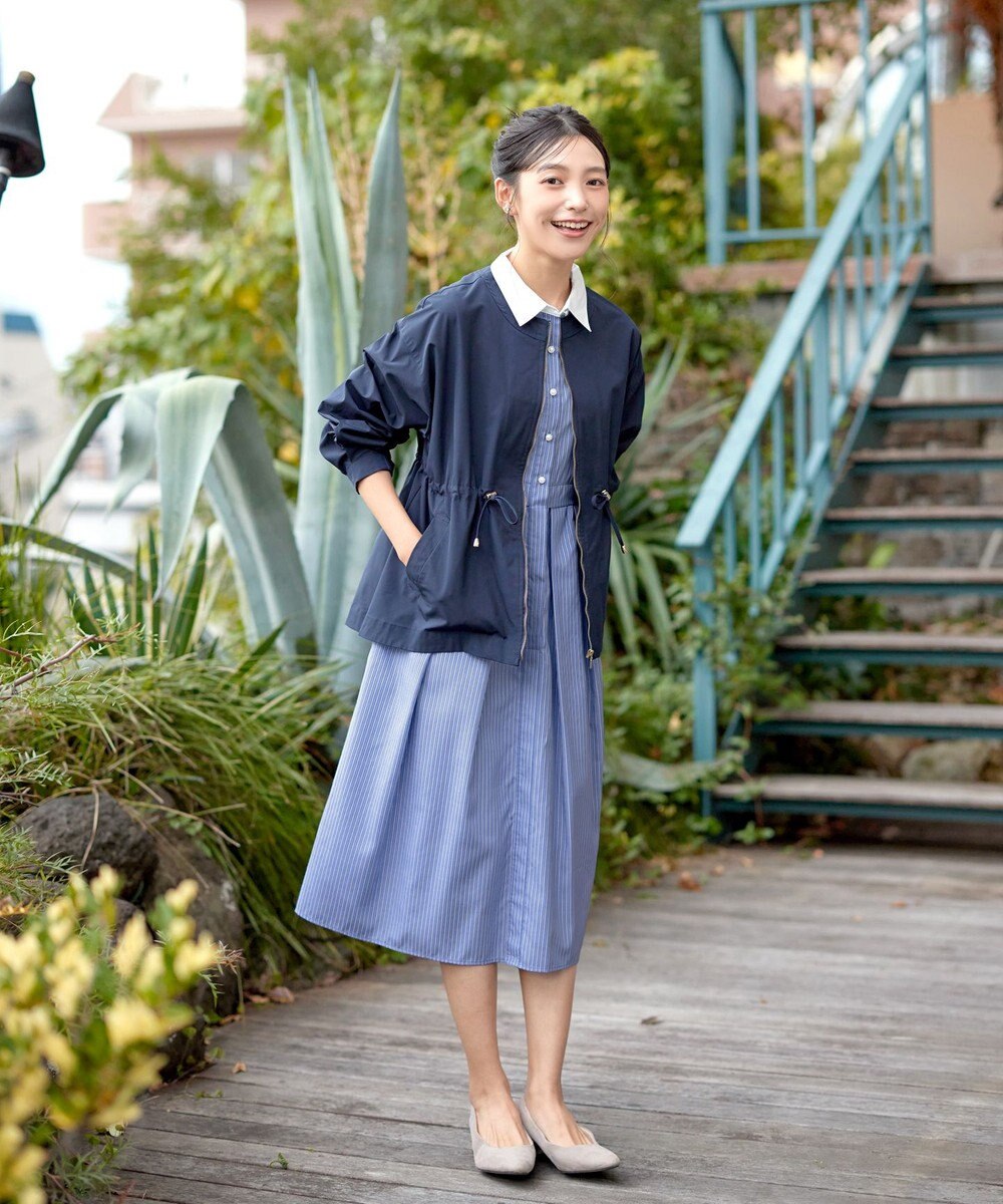 Tiaclasse L 【洗える】パール釦フレアシャツワンピース 