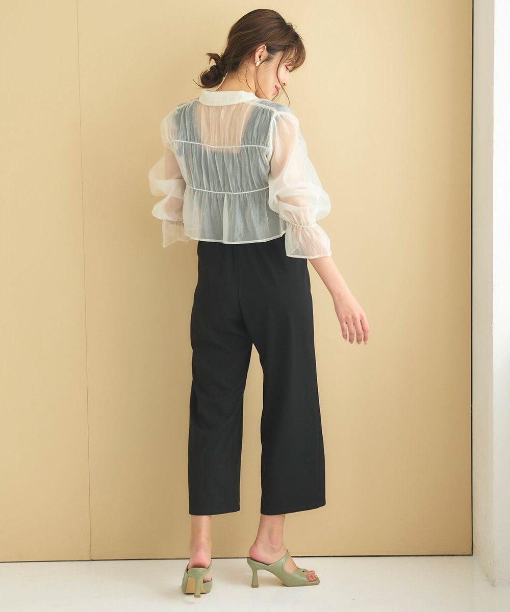 Feroux 【洗える】シャーリングシアー シャツ 