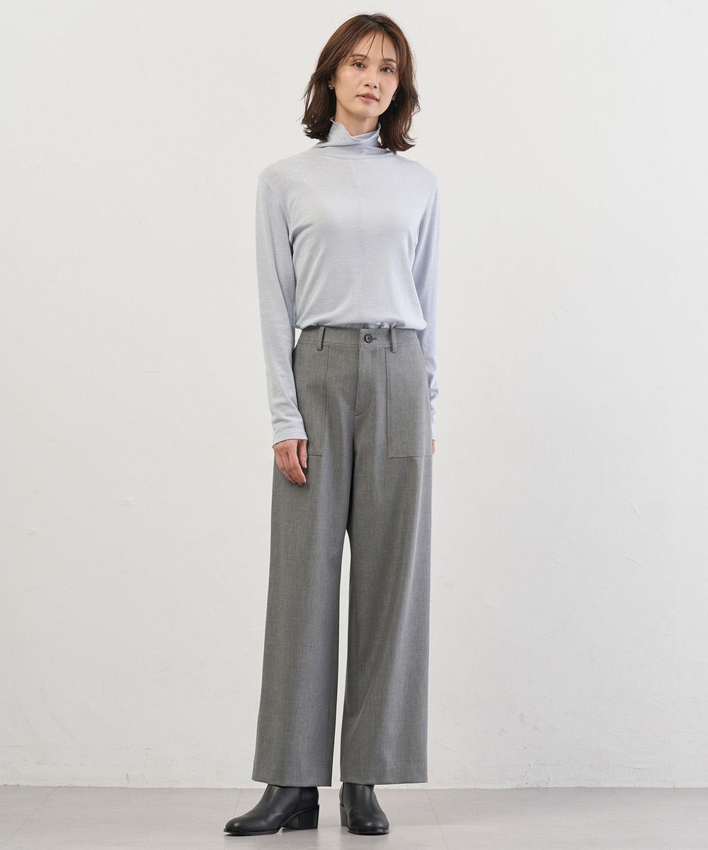 J.PRESS LADIES S シャンブレー2wayストレッチ ワイド ストレート パンツ 