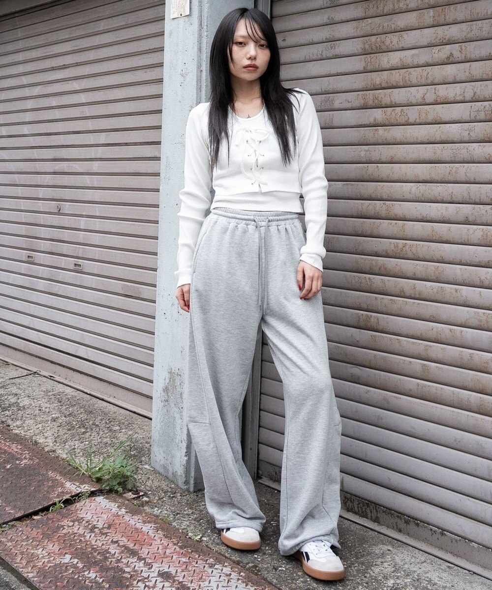 WEGO 【ウエストゴム】カーブデザインスウェットパンツ 