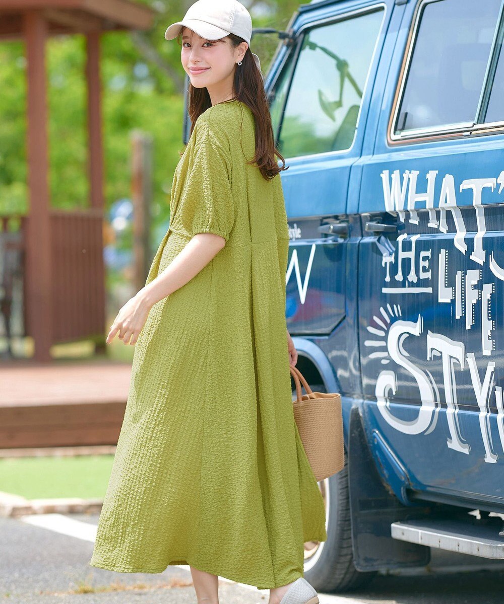 Tiaclasse 【新色追加・洗える】ワッフルVネックワンピース 