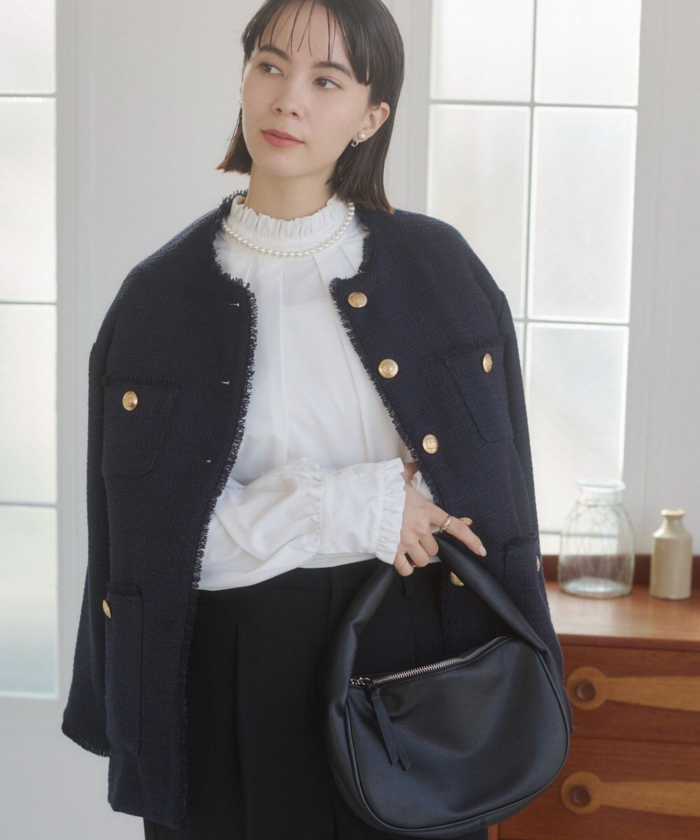 WEGO 【ANGIE VINTAGE/オケージョン対応 / セレモニー対応】ノーカラー ツイードジャケット 