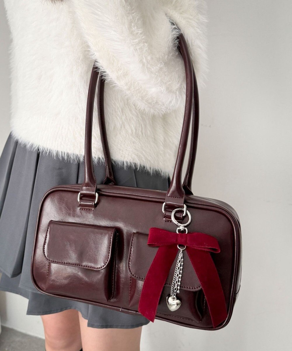 WEGO チャーム付きスクエアボストンバッグ 