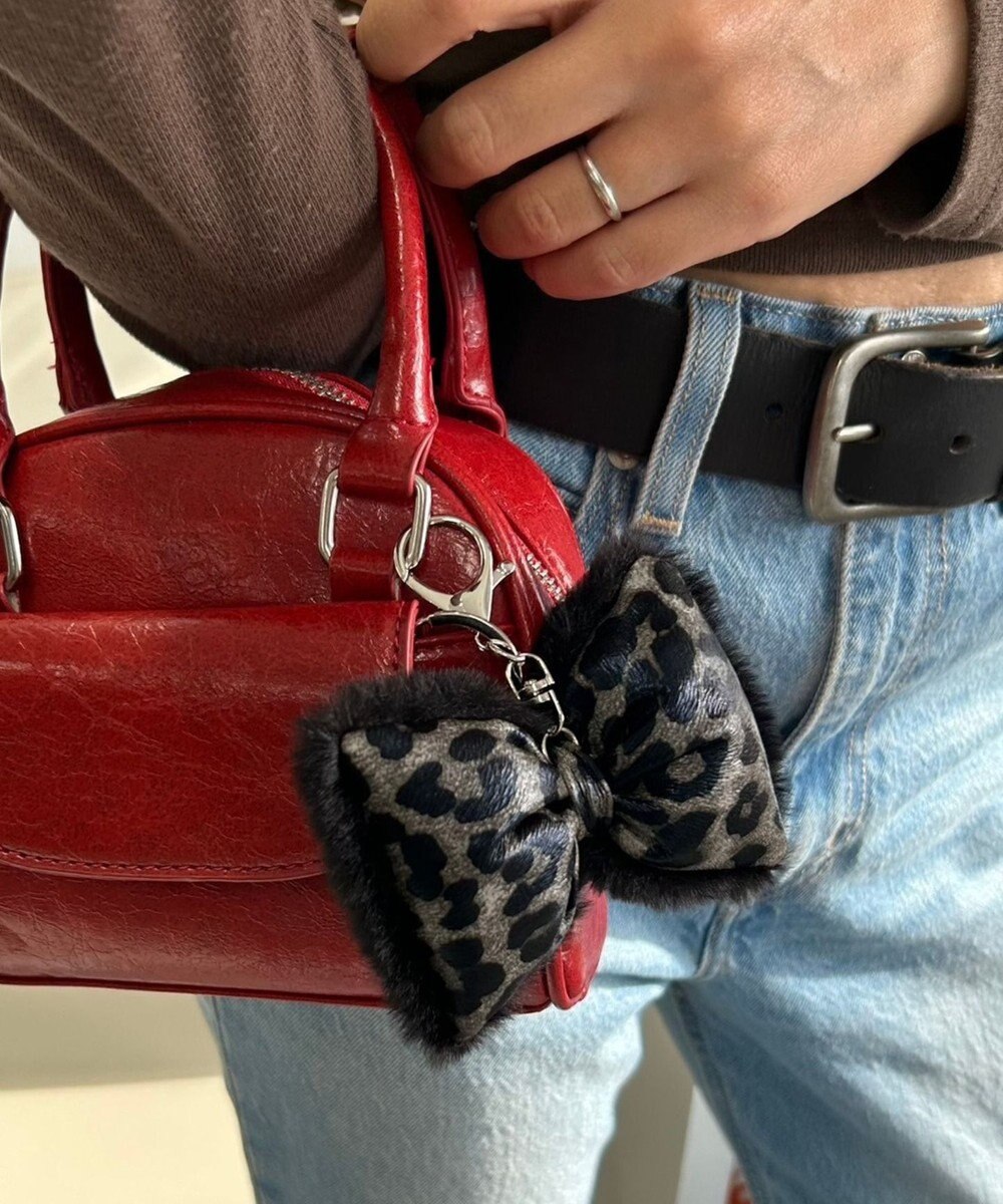 WEGO レオパードPUリボンファーキーホルダー 