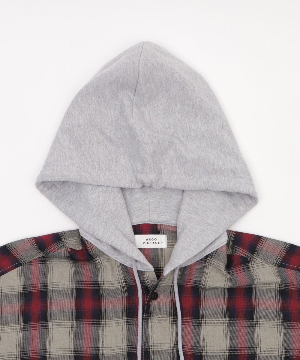 WEGO 【ユニセックス着用ITEM/MLサイズ展開】オンブレチェックフードシャツ（SS） 