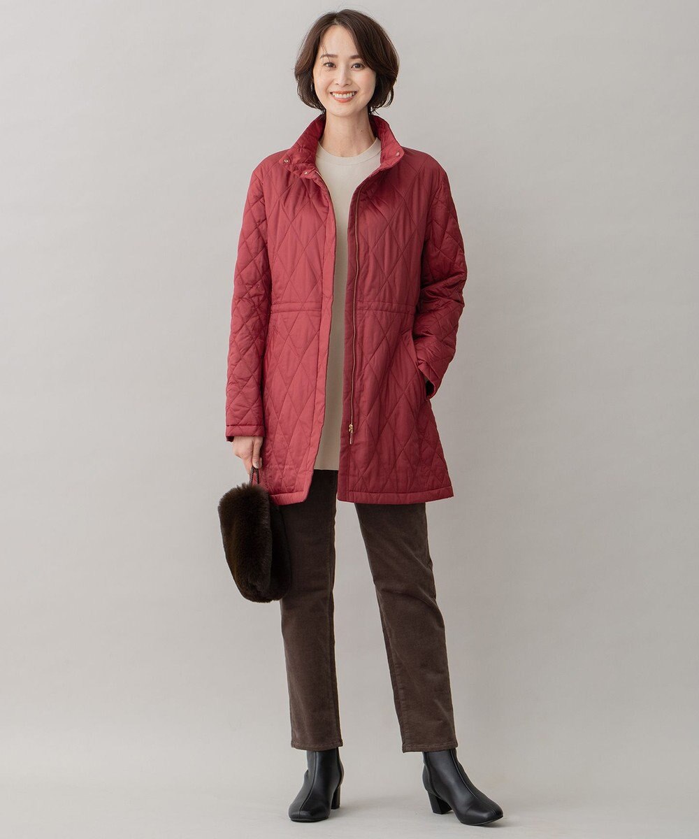 自由区 L 【洗える】ブライトキルト フード付きコート 