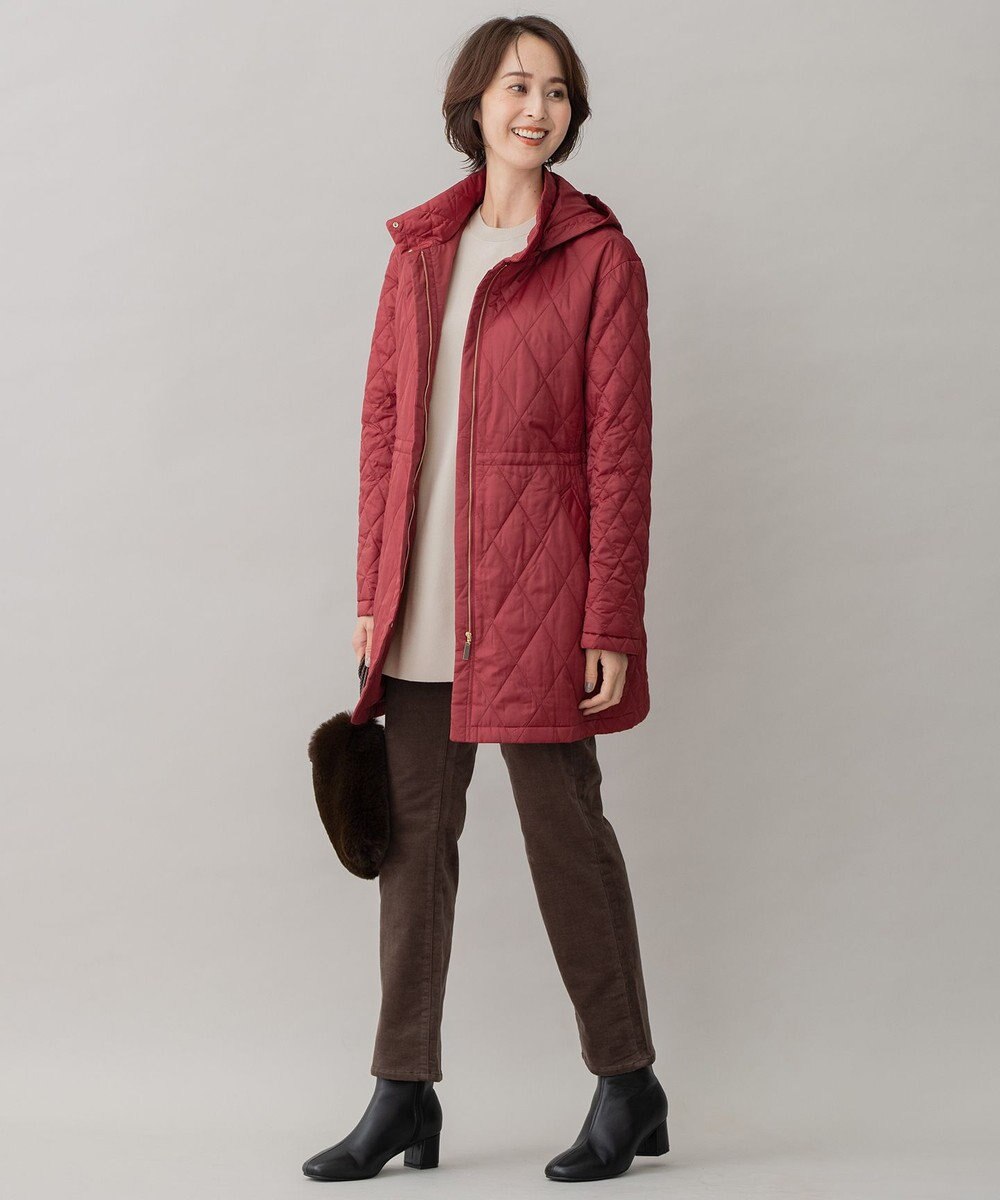 自由区 L 【洗える】ブライトキルト フード付きコート 