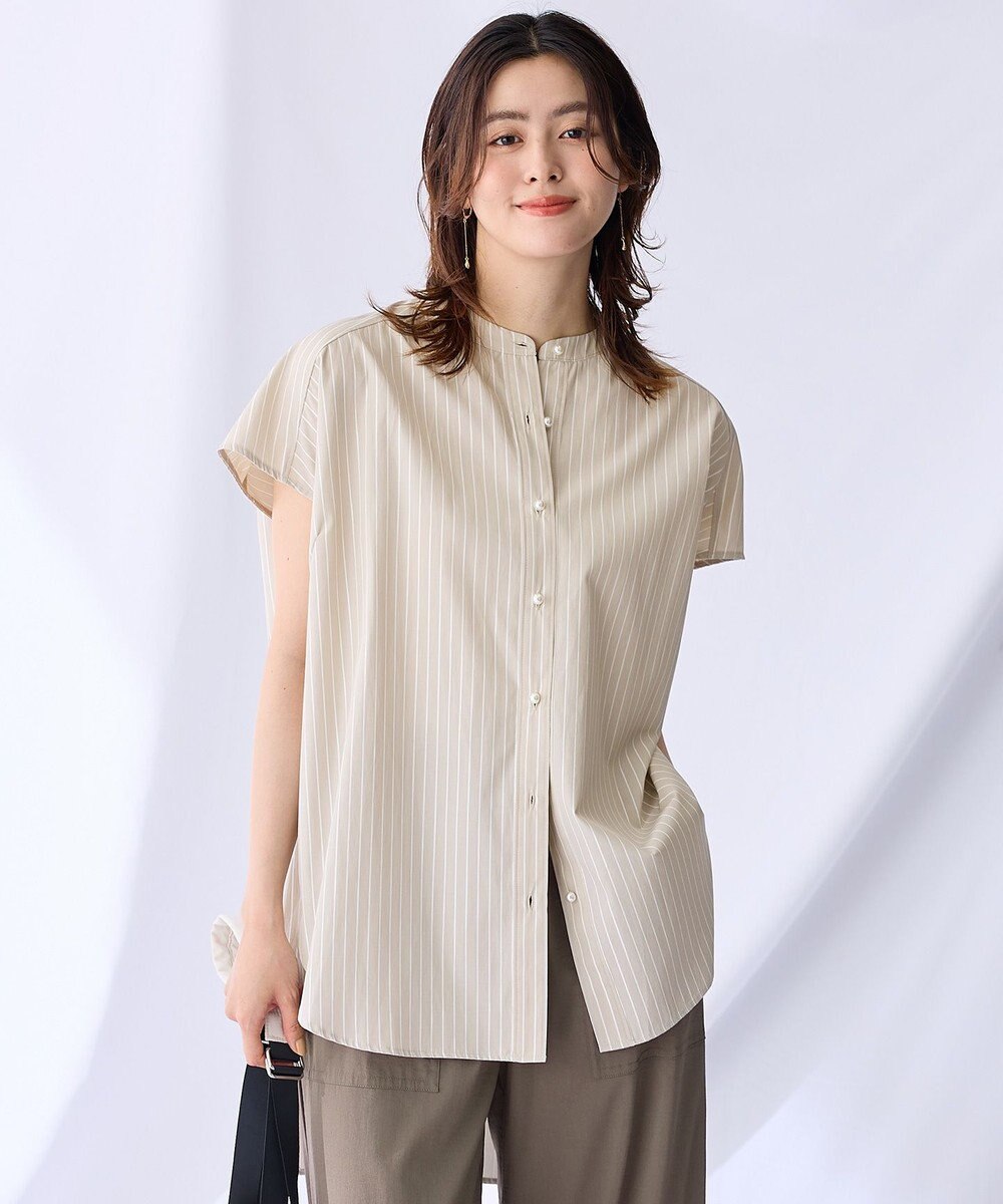 ANY 【洗濯機可】ラメストライプ半袖シャツブラウス 