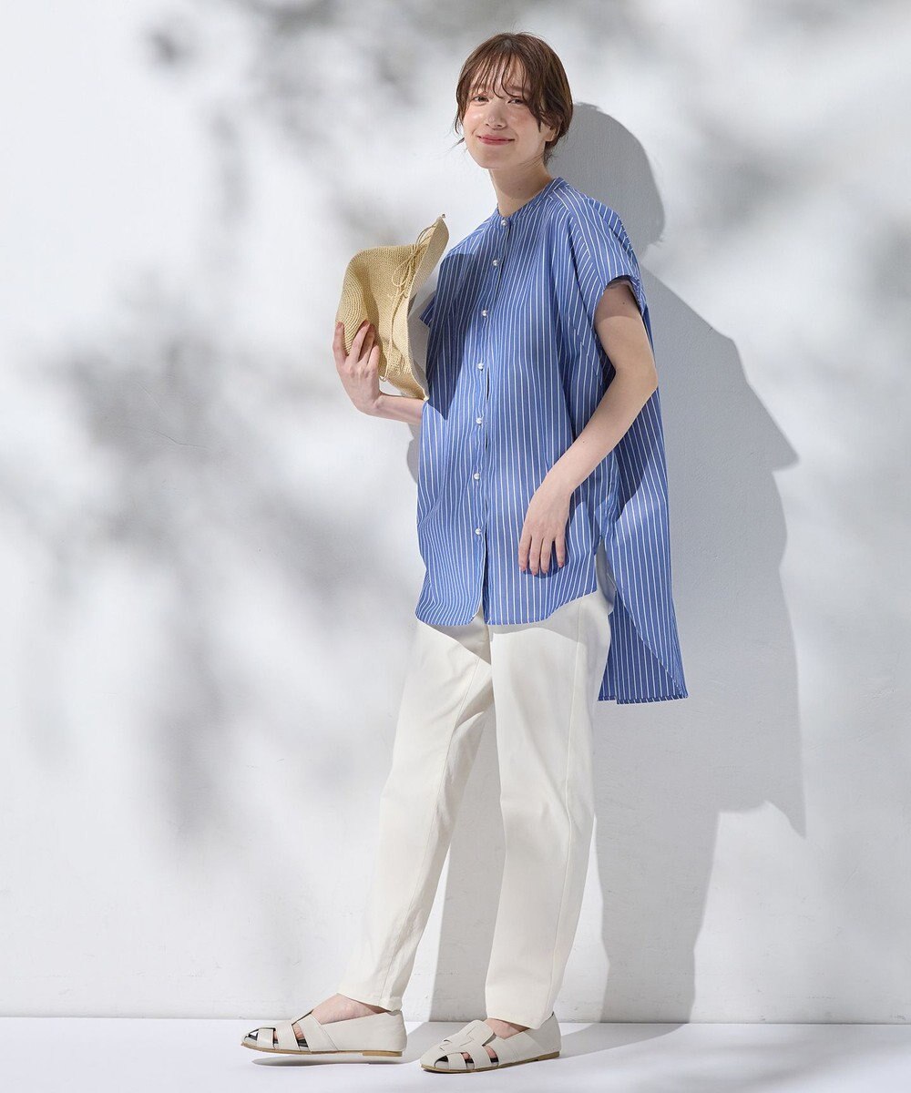 ANY 【洗濯機可】ラメストライプ半袖シャツブラウス 