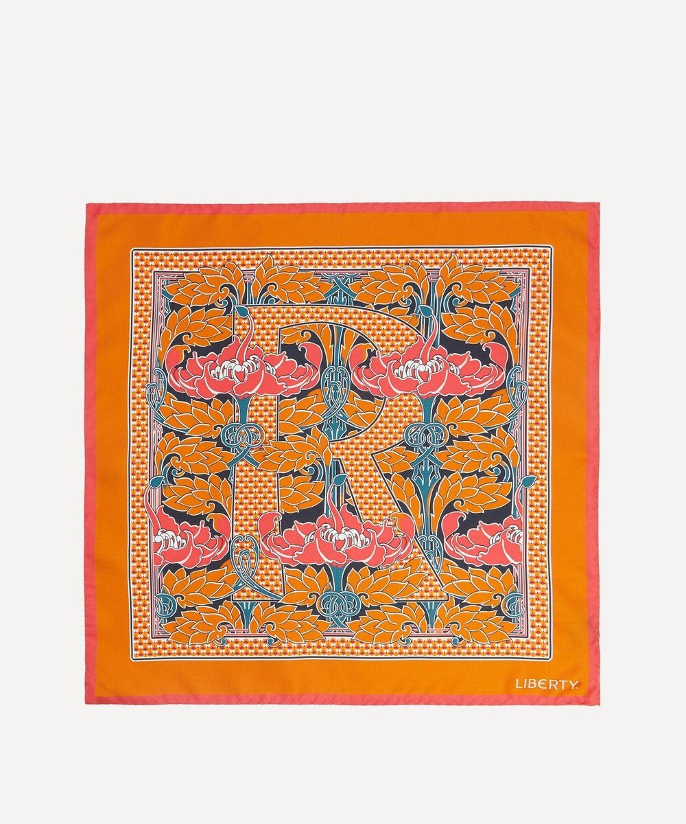 LIBERTY. アルファベット ピューター・ポピー R 45x45 シルク スカーフ 