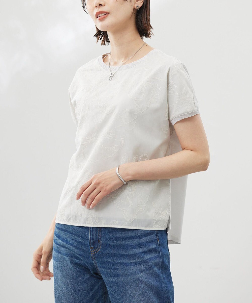 J.PRESS LADIES 【洗える】シアーエンブロイダリー カットソー 