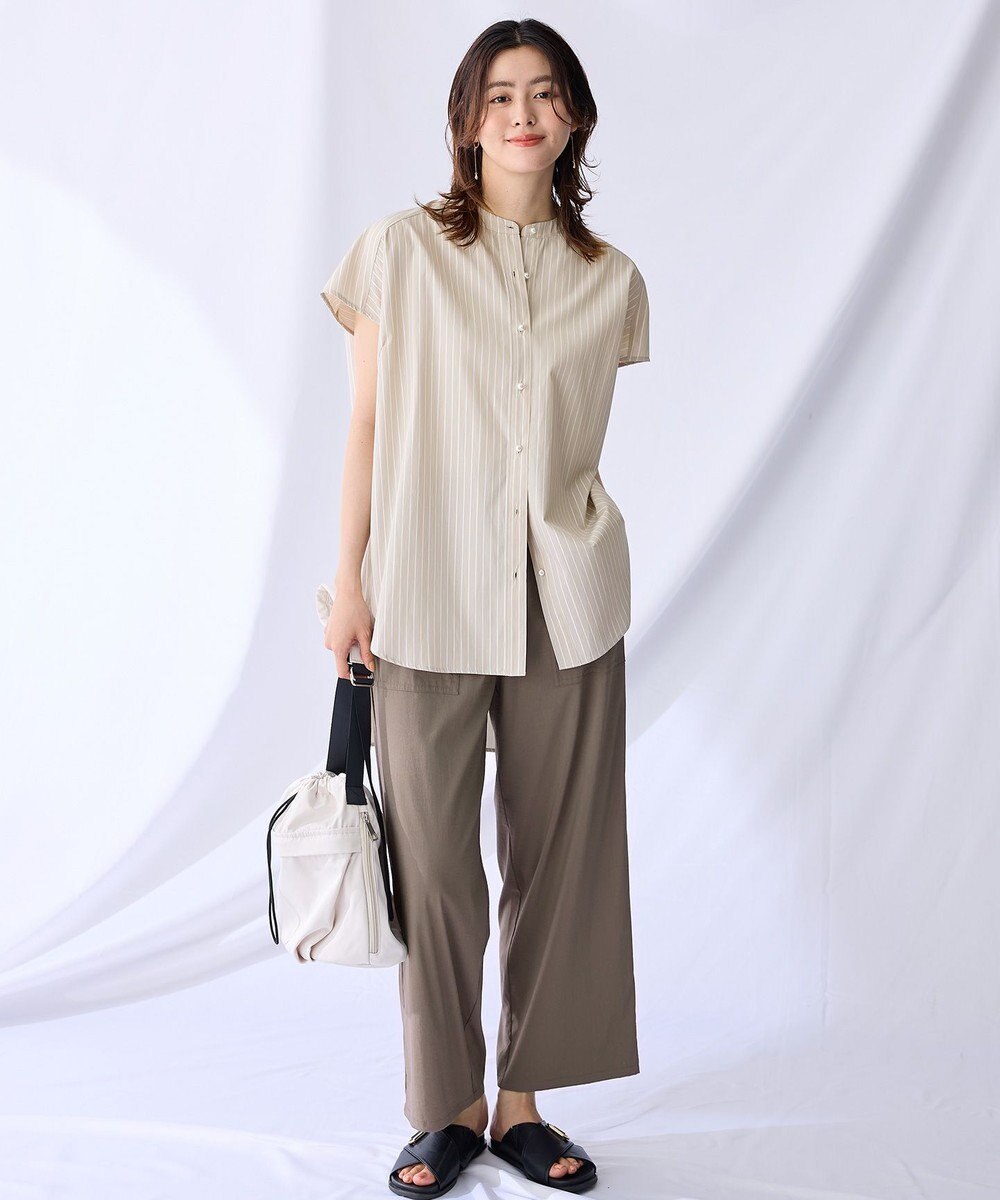 ANY 【洗濯機可】ラメストライプ半袖シャツブラウス 