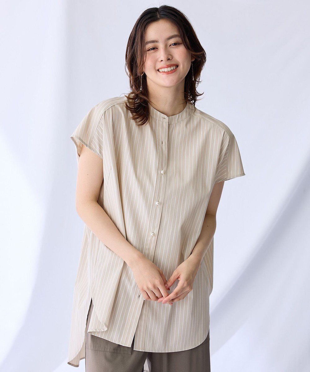 ANY 【洗濯機可】ラメストライプ半袖シャツブラウス 