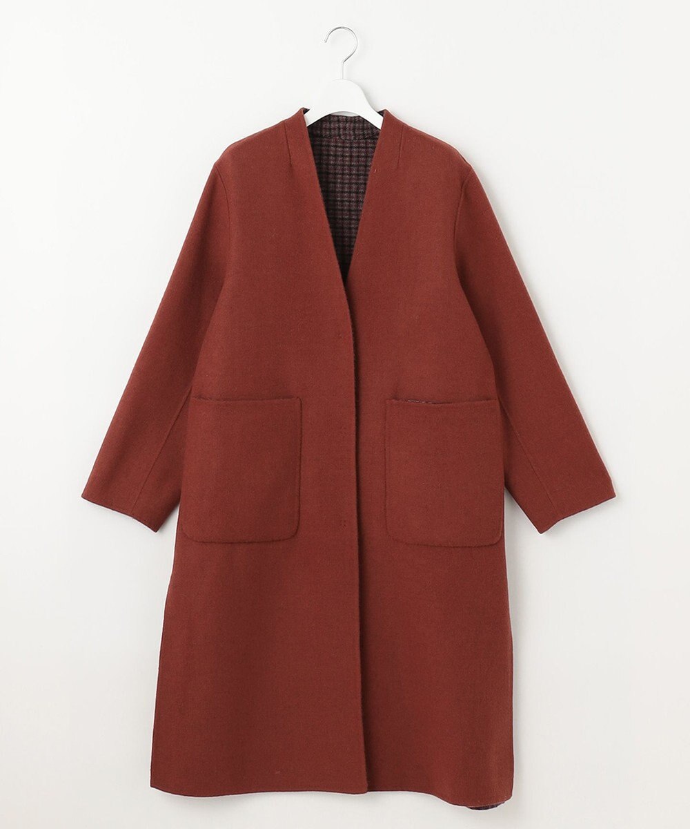 自由区 【リバーシブル】ウールリバー ノーカラーロングコート 