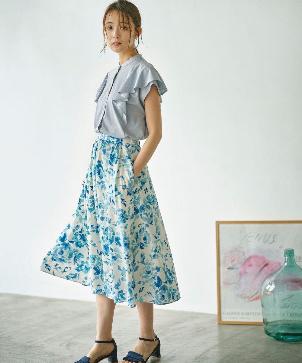 組曲 【UVケア】プレーティング天竺 パールボタンブラウス 