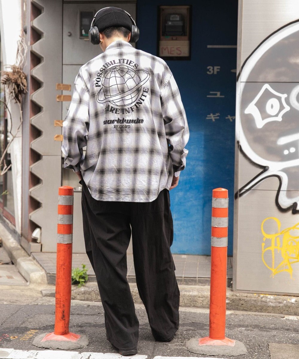 WEGO オンブレチェックグラフィックシャツ（LS） 