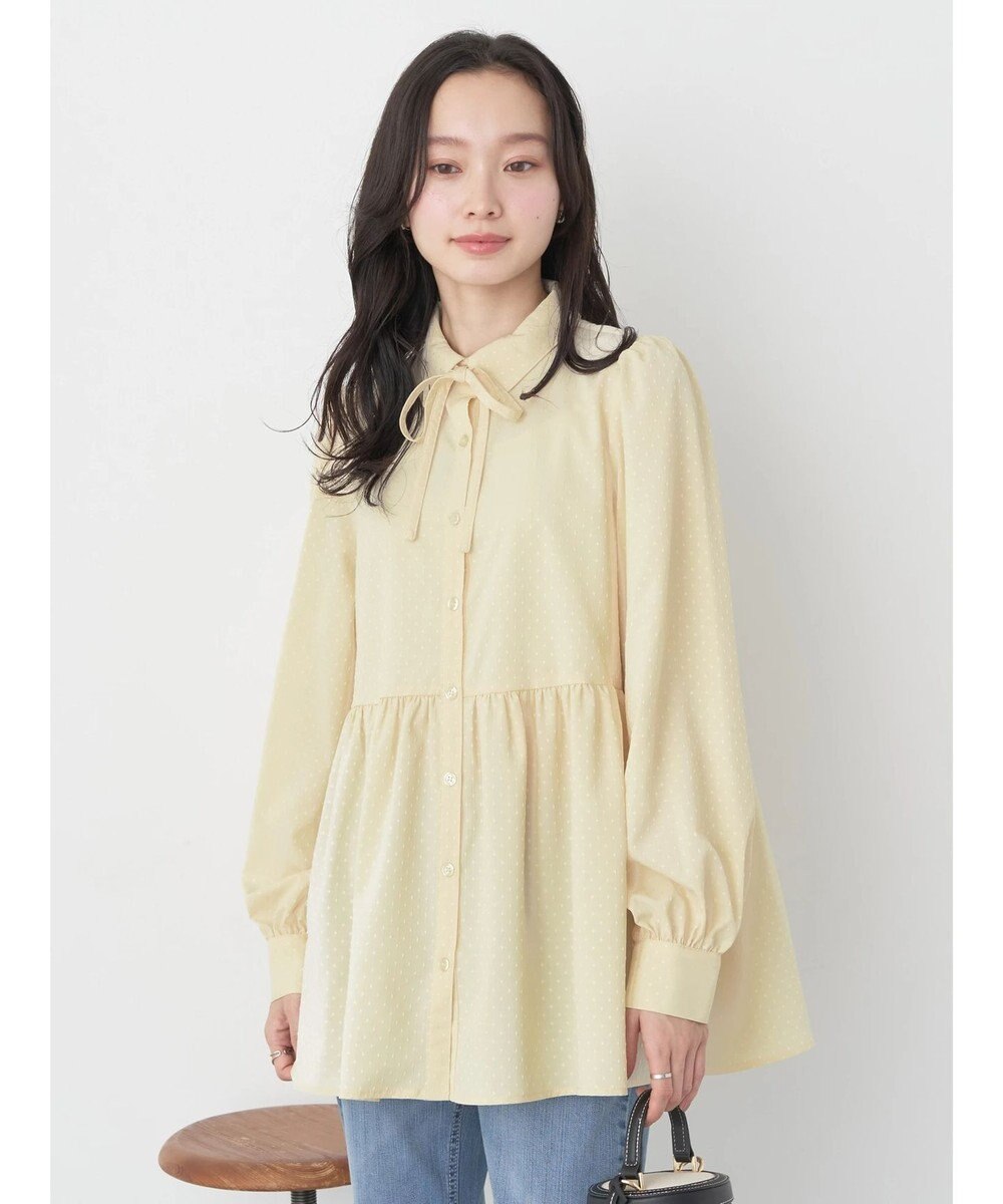 earth music&ecology リボン付き切り替えギャザーシャツチュニック 