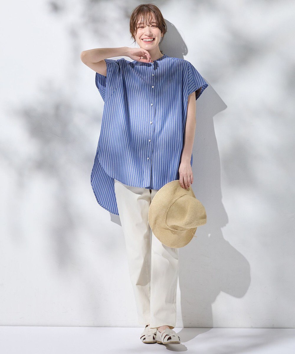 ANY 【洗濯機可】ラメストライプ半袖シャツブラウス 