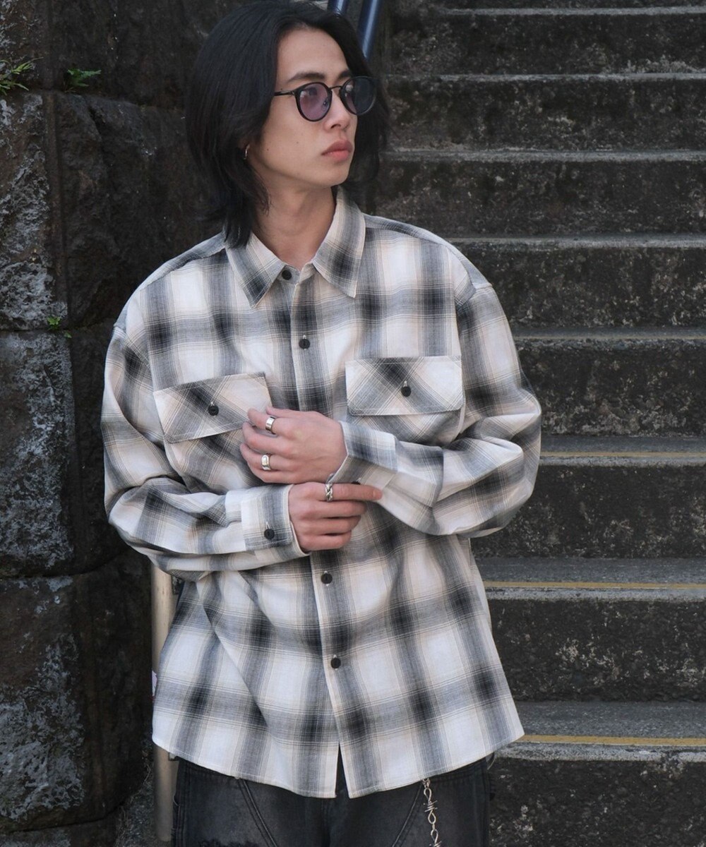 WEGO 【ユニセックス着用ITEM/SMLサイズ展開】オンブレチェックシャツ（LS） 